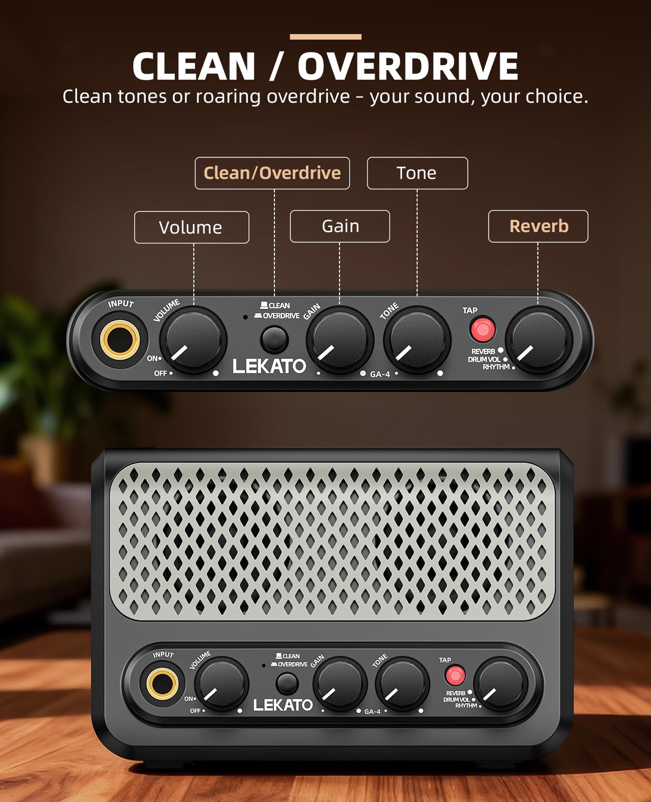 LEKATO Mini amplificatore per chitarra elettrica 10W con Bluetooth Clean Overdrive Reverb
