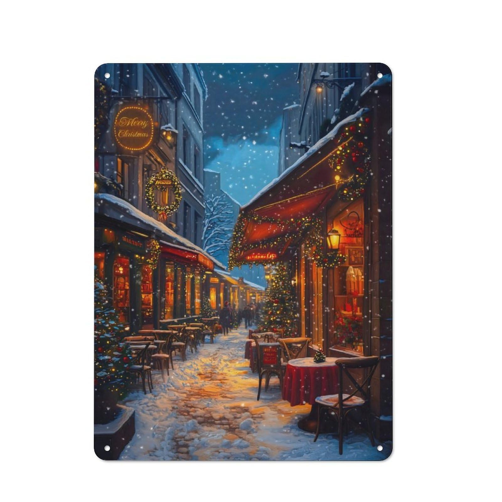 Junmoney Merry Christmas In Town Metal Plaque 40X30cm With For Workshop Wall, Retro Decor, For Garage, Workshop And Man Cave Decoration