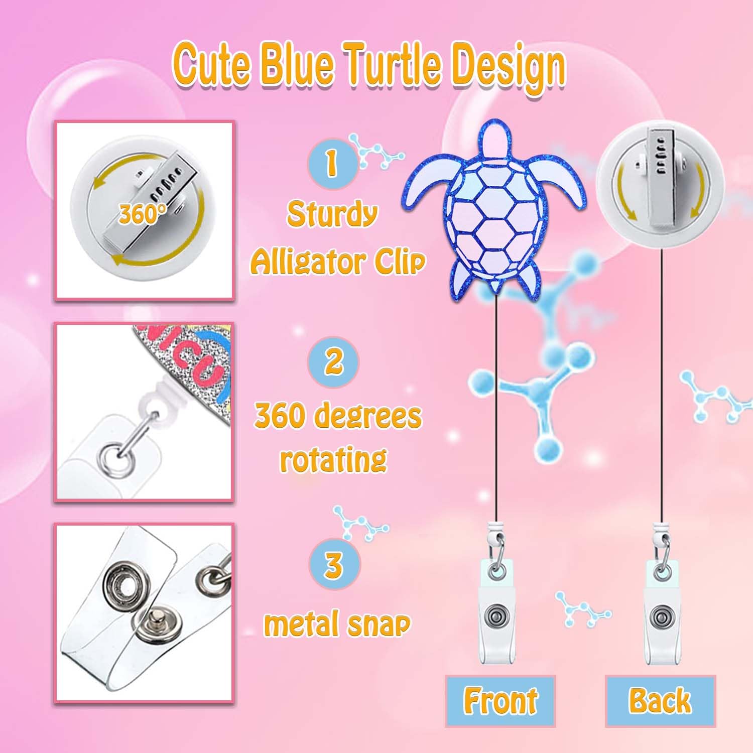 Cute Turtle Badge Reel For Nurses - Retractable ID Holder For Medical Staff & Healthcare Workers