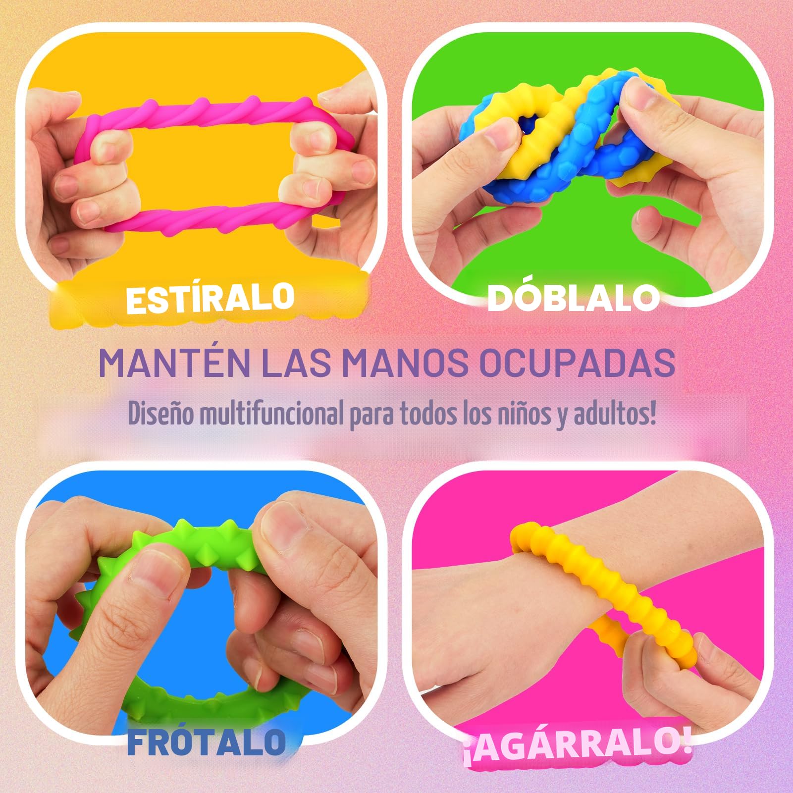 Juguetes Sensoriales De Silicona Para Dedos – Anillos Calmantes Tamaño Bolsillo | Ideal Para Niños, Estudiantes Y Adultos En Clase, Viajes O Casa