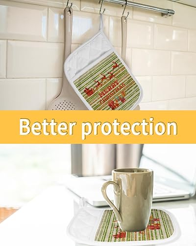 Miniatura 7 de Christmas 2Pcs Pot Holders for Kitchen,Non Slip & Heat Insulation Terry Cloth Potholder Set with Pocket,Thick Hot Pad Oven Mitts Trivet Coaster for