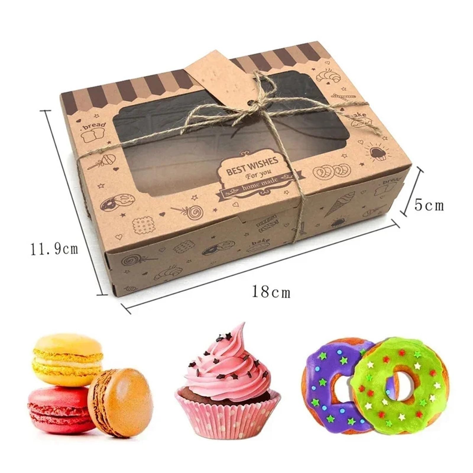 Cajas Para Tartas 12/24 Uds caja de pastelería con ventana papel postre galleta pastelería cajas de embalaje suministros de fiesta de cumpleaños Caja Reposteria Con Bandeja De CartóN(24PCS_18X12X5CM)
