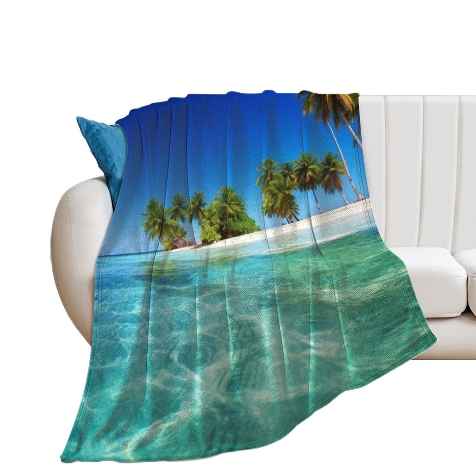 Couverture en flanelle contre le froid d'hiver motif palmiers pour cocooning sur canapé