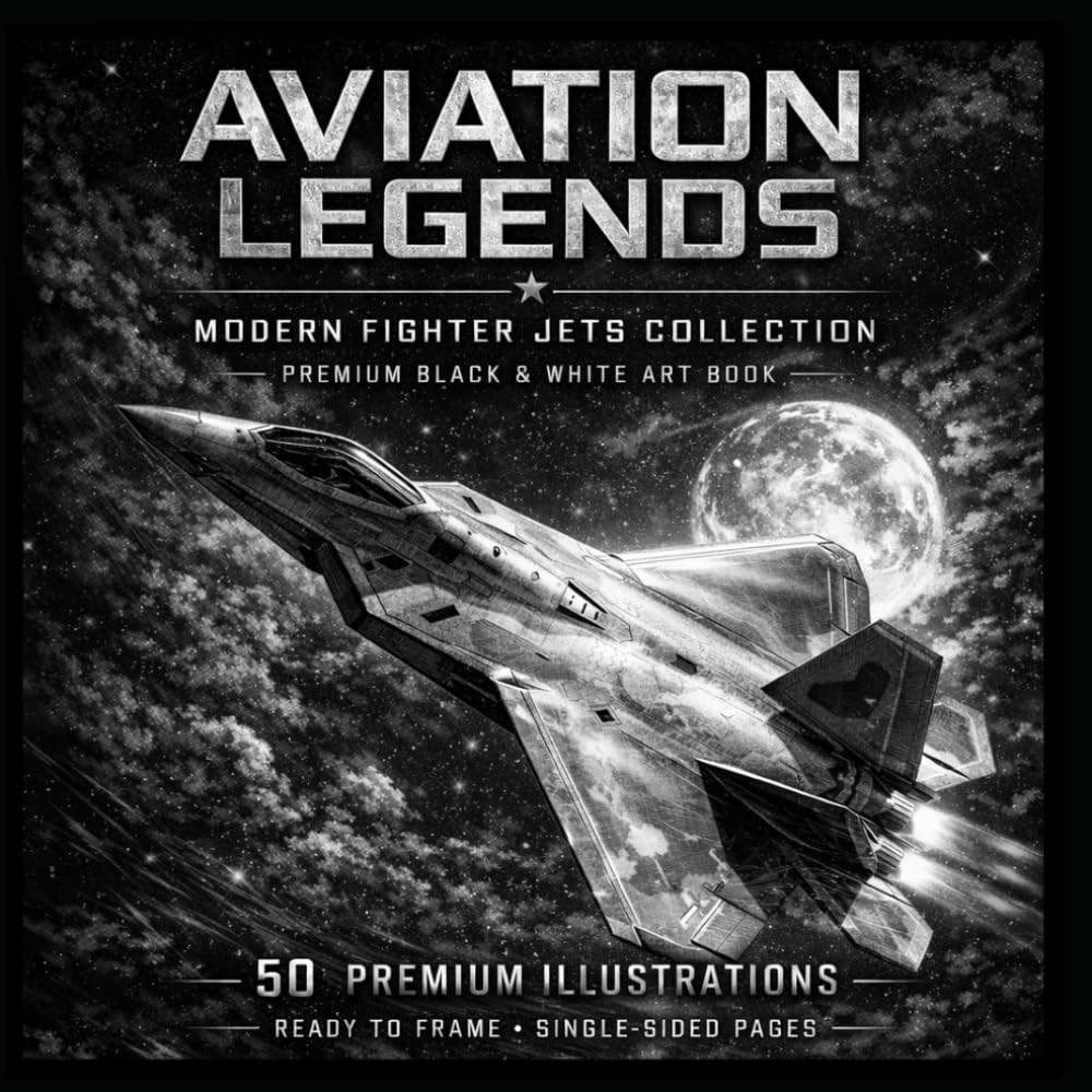 Aviation Legends: Modern Fighter Jets Collection: 50 Premium Black & White Fighter Jet Illustrations – Stunning Military Aircraft Art, Perfect for Aviation Enthusiasts, Collectors & Gift Giving