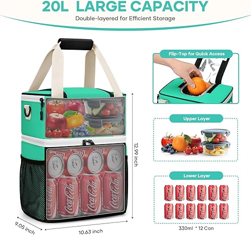 Miniatura 2 de Maelstrom Lunch Box for Women, 20L Insulated Lunch Bag Men, Leakproof Double Deck Cooler Bag, Soft Lunch Cooler with Quick Access Flip-Top Lid for