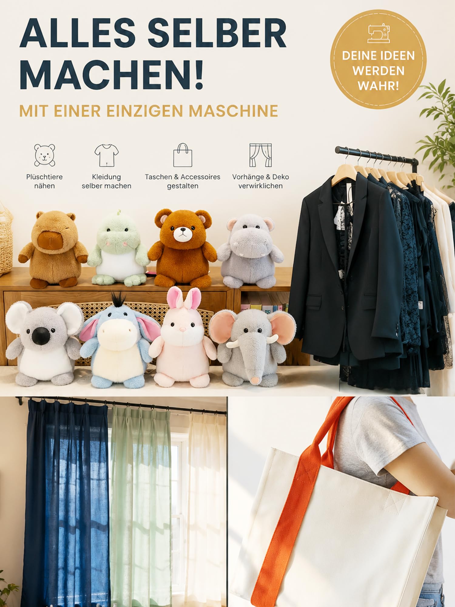 Máquina de coser de mano – Mini máquina de coser eléctrica portátil de 125 piezas | Kit de costura inalámbrico para principiantes, ideal para vaqueros y cortinas