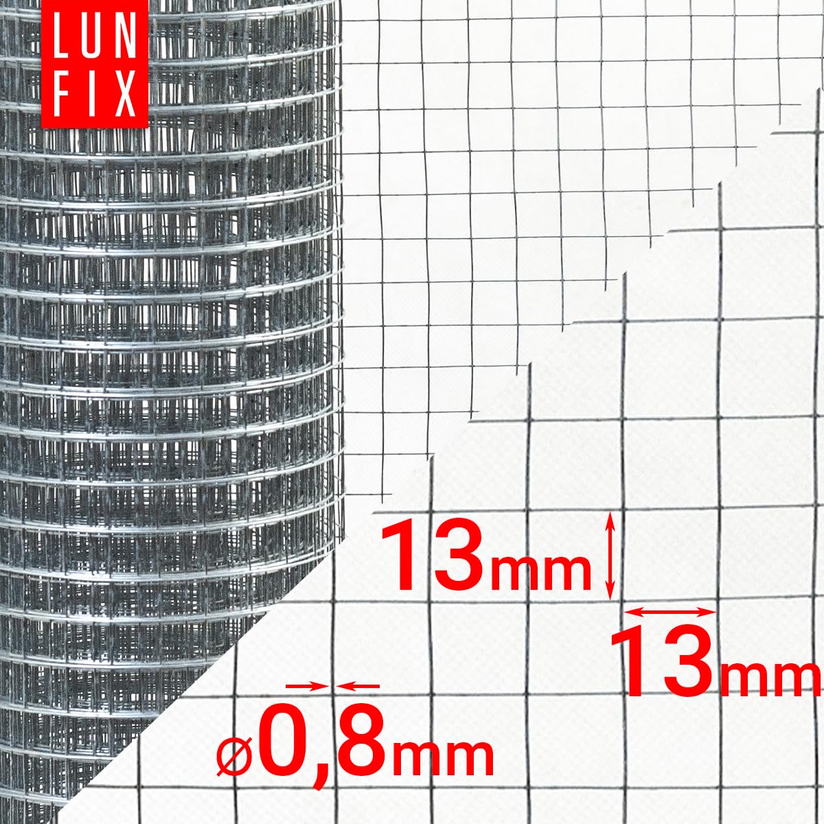 Drahtgitter feinmaschig 13x13 mm 0,8 mm 1,5x25 m 150x2500 cm | Wühlmausgitter Kaninchendraht Hasendraht Mäusegitter Volierendraht Rödeldraht Kaninchenzaun Metall Hasengitter Gitter