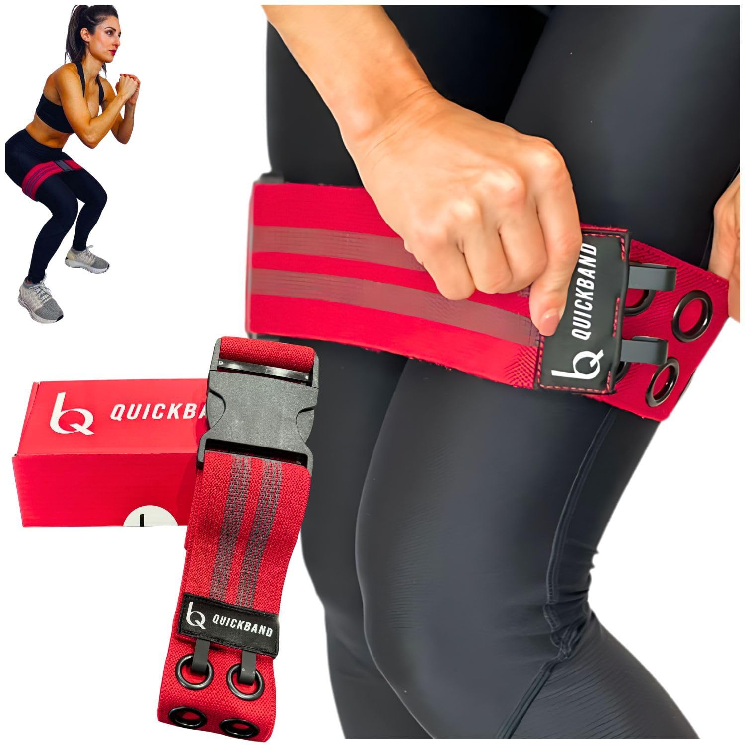 Adjustable Fabric Workout Bands (Quick On/Off Buckle) Non-Slip Resistance Exercise Butt Trainer for Working Out HIPS, Glutes, & Legs Thick Booty Squats, Red