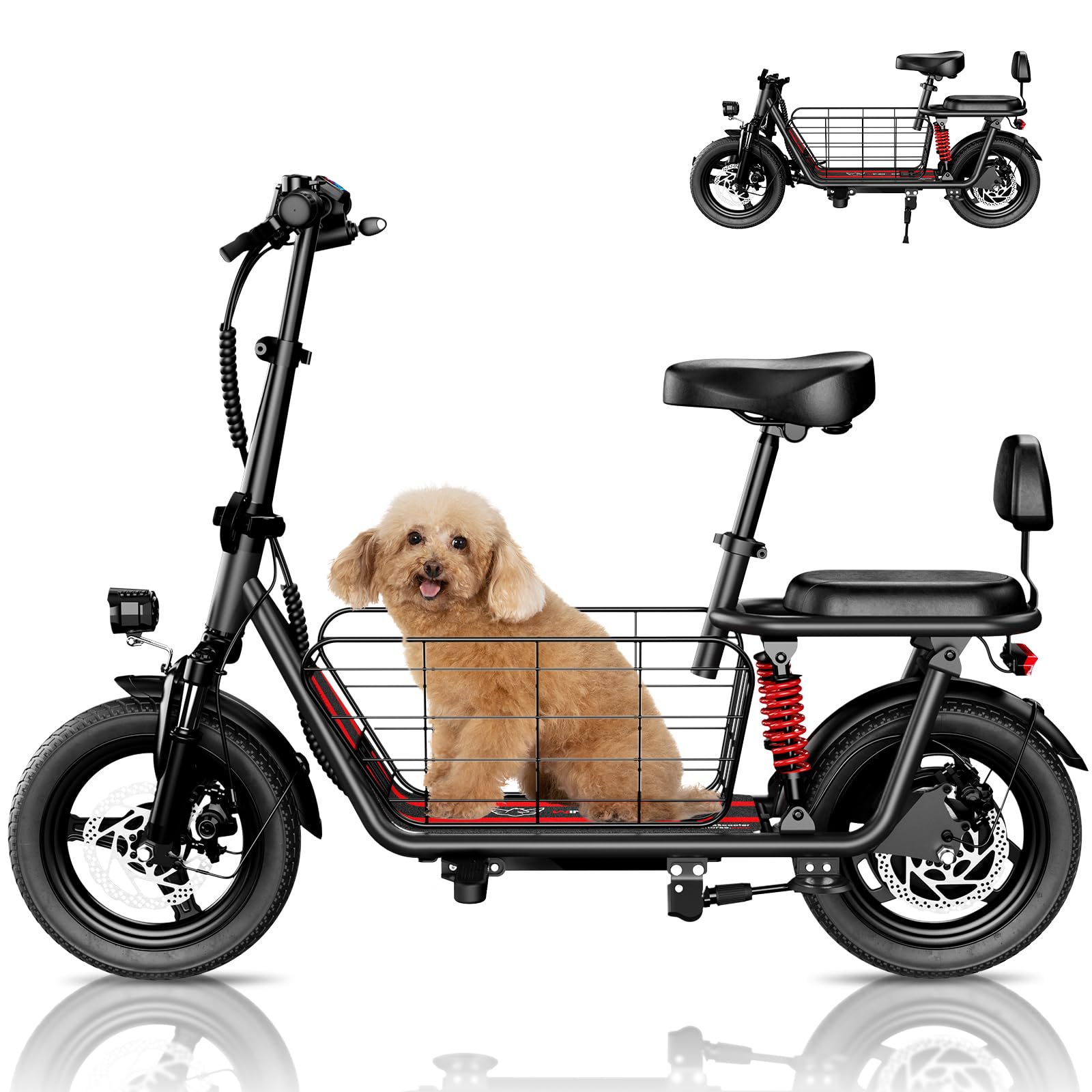 Adults Electric Scooter with Seat - 14” Tire, 500W Motor, 3 Speed Modes, Cruise Control, Dual Suspension, 25 Mile Range, 20MPH, Adjustable E-Scooter for Teens with Basket