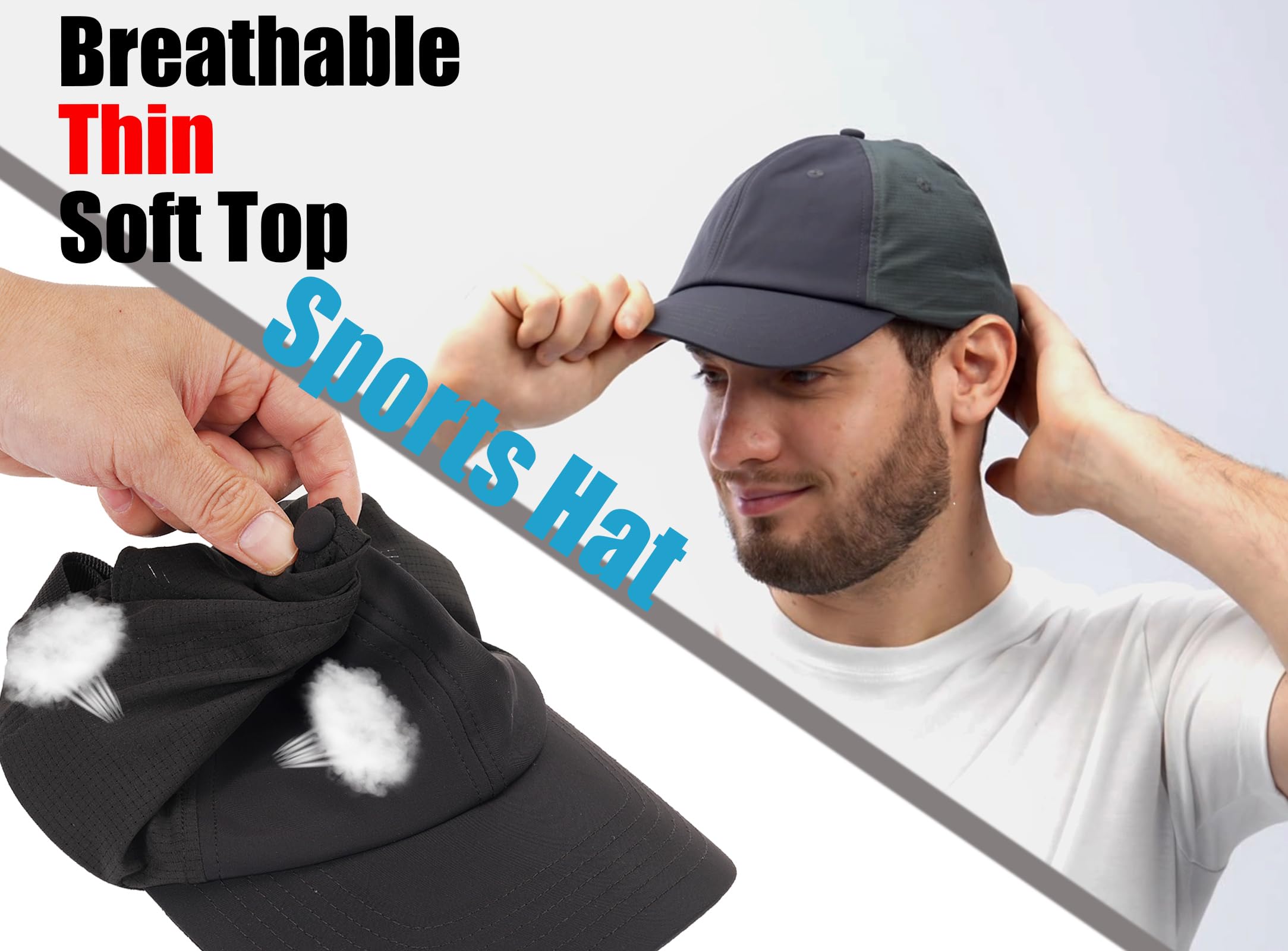 USHAKE Lightweight Sun Protection Baseball Hat –Ultimate Folding Outdoor Hat – Sport Caps for Men and Women UPF 50+ Dark Grey