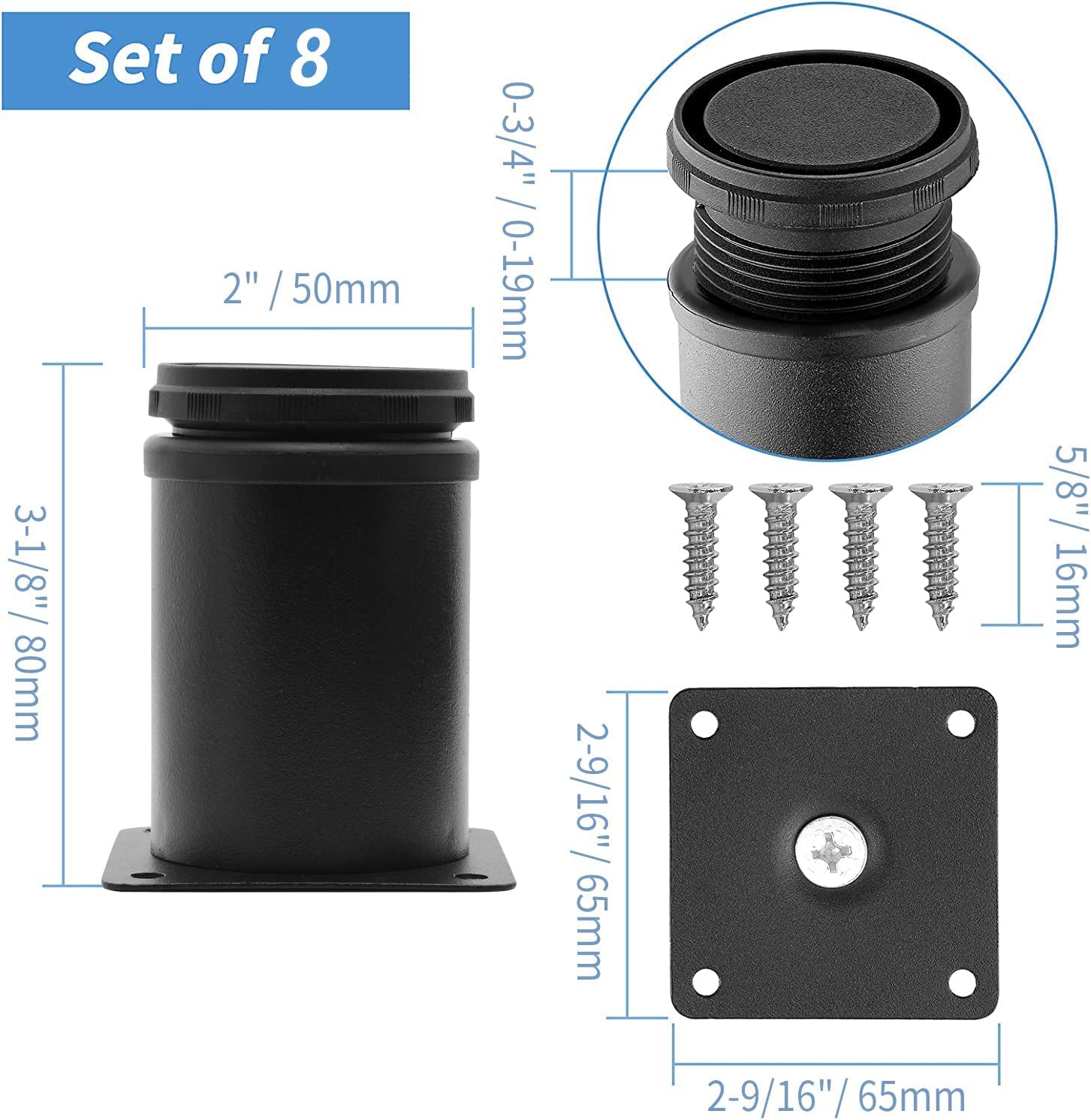 Gambe Per Mobili In Acciaio Inox - 4 Pezzi Regolabili 10-20 Cm - Per Divani, Tavoli E Armadi - Base Antiscivolo - Foto 7