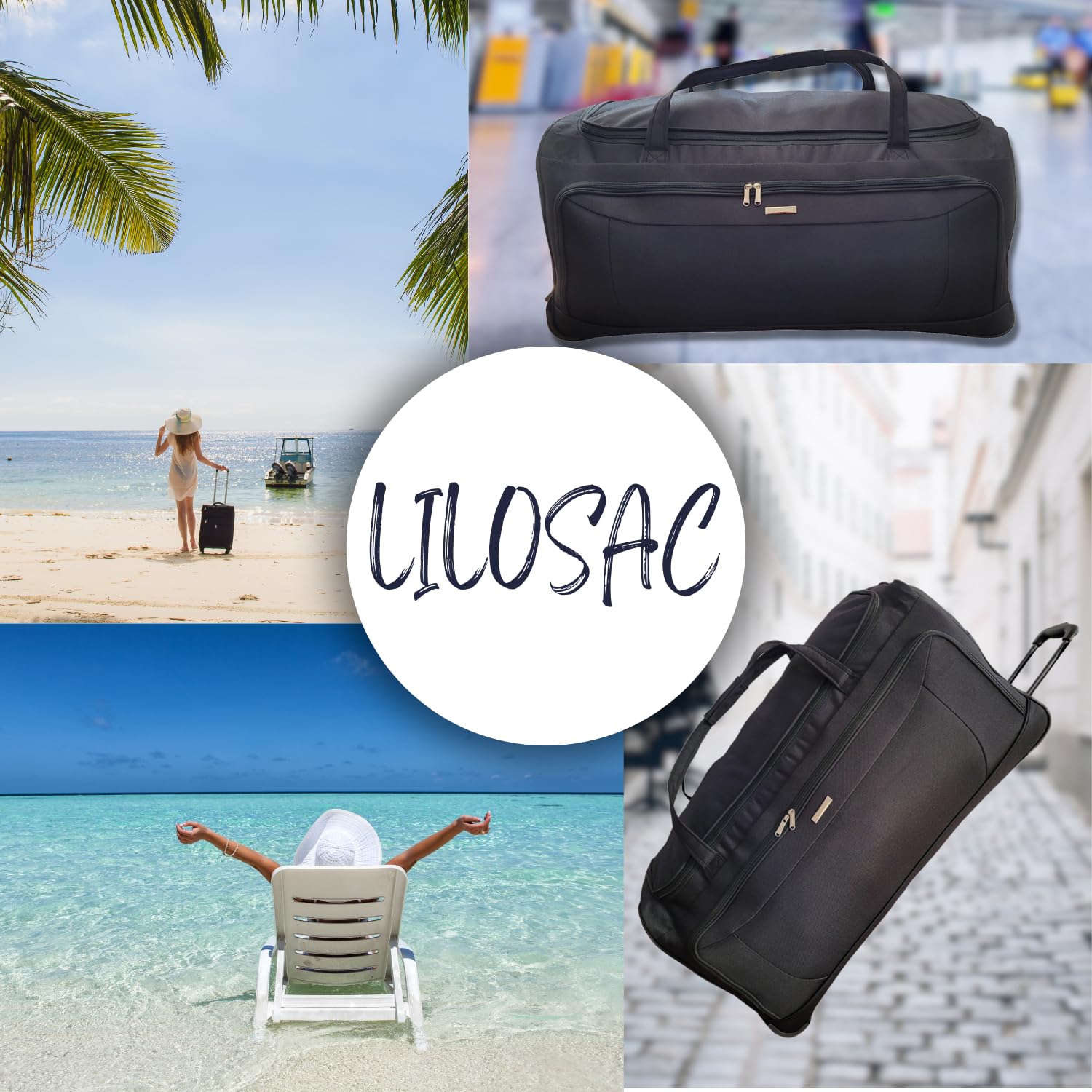 Reisetasche mit Rollen – 90 cm lang – 182 l – Schwarz, Basic