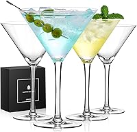 Hand Blown Crystal Martini Glasses Set of 4 - 9oz Stemmed Cocktail Glasses for Espresso Martini, Cosmo, Gimlet - Dishwasher Safe Home Bar Gift
