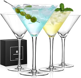 Qipecedm Hand Blown Crystal Martini Glasses Set of 4 - 9oz Stemmed Cocktail Glasses for Espresso Martini, Cosmo, Gimlet, Home Bar Parties