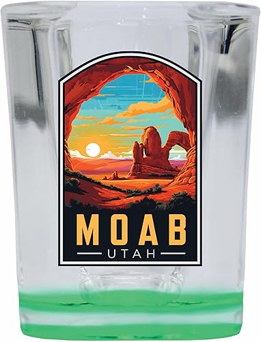Miniatura 8 de R and R Imports Moab Utah Design C Souvenir - Vaso de chupito cuadrado de 2.5 onzas, base azul individual