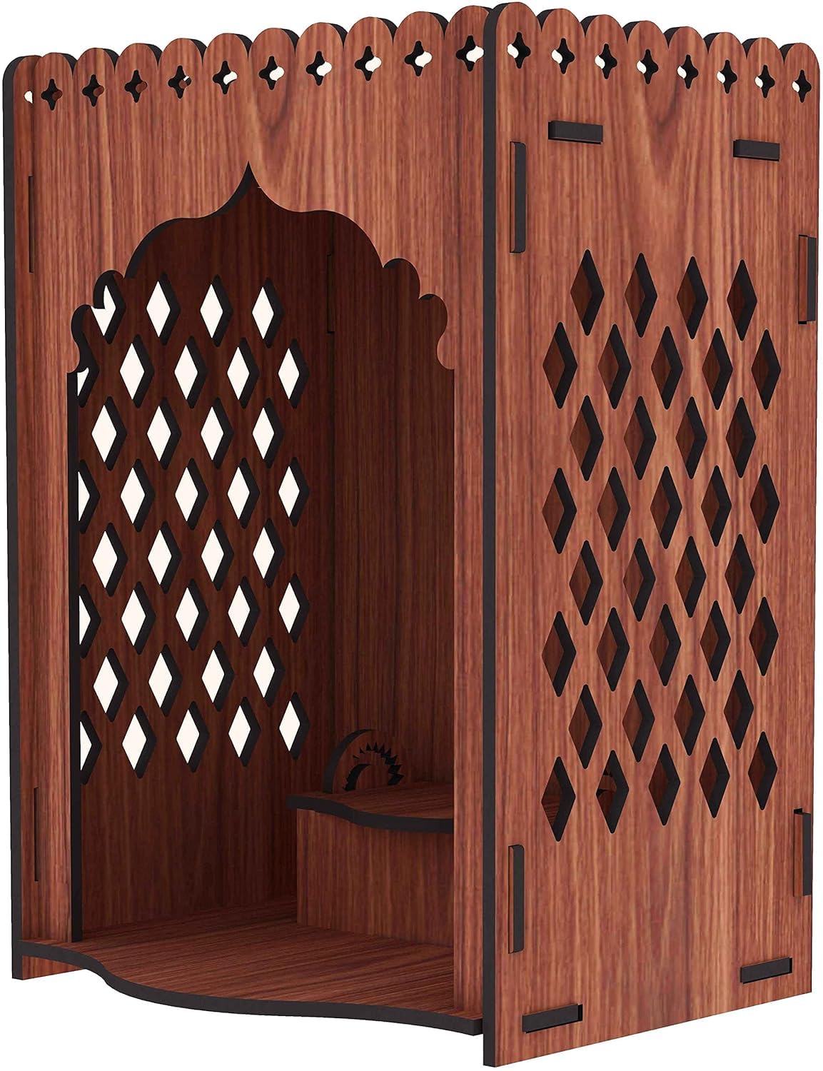 Handmade Wooden Home & Office Temple/Pooja Mandir - Small, Modern Design, Brown - Wall Mountable - DIY Assembly