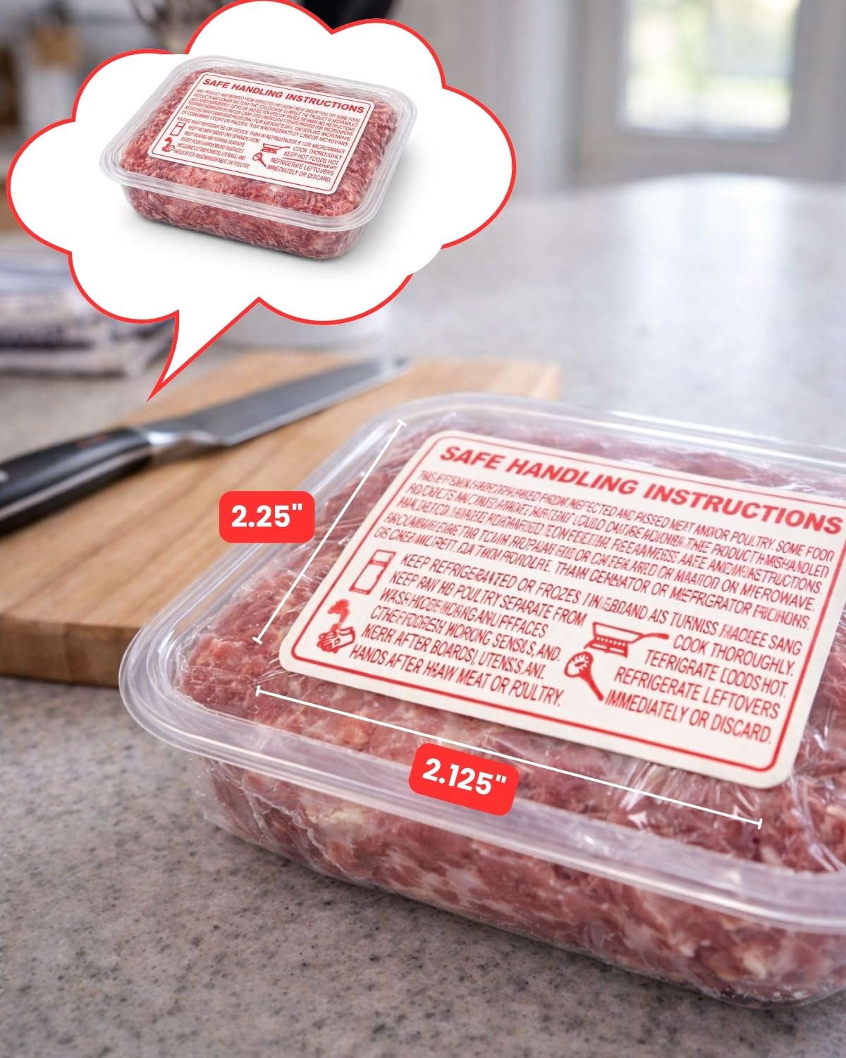 Rollo de etiquetas de instrucciones de manejo seguro para alimentos, 1000 etiquetas. 2.25 x 1.15 pulgadas, fabricado en Estados Unidos (6 rollos)