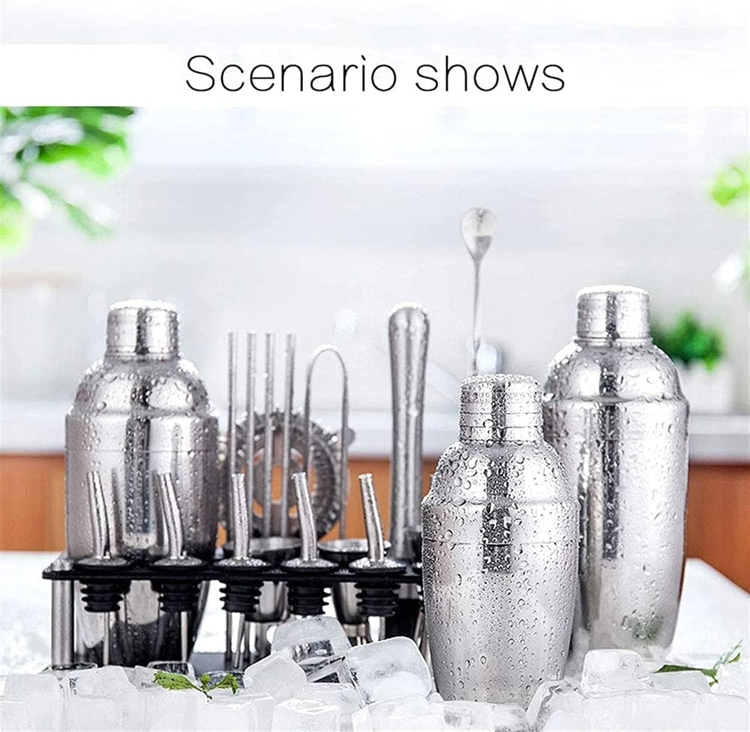 Ensemble de Cocktail Shaker à Cocktail Shaker Kit Kit De Barman en Acier Inoxydable avec Support Cocktail Shaker Bar Set Bar Accessoires Shaker Cocktail Kit Shaker Cocktail Set(750ml)