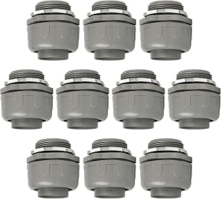 Conduit Connectors, 1-1/4 Inch Liquid Tight Connector NPT Non-Metallic for PVC Electrical Flexible Conduit Fittings, 180 Degree Straight, UL Listed for Home Outdoor Tubes Tools, Grey (10-Pack)