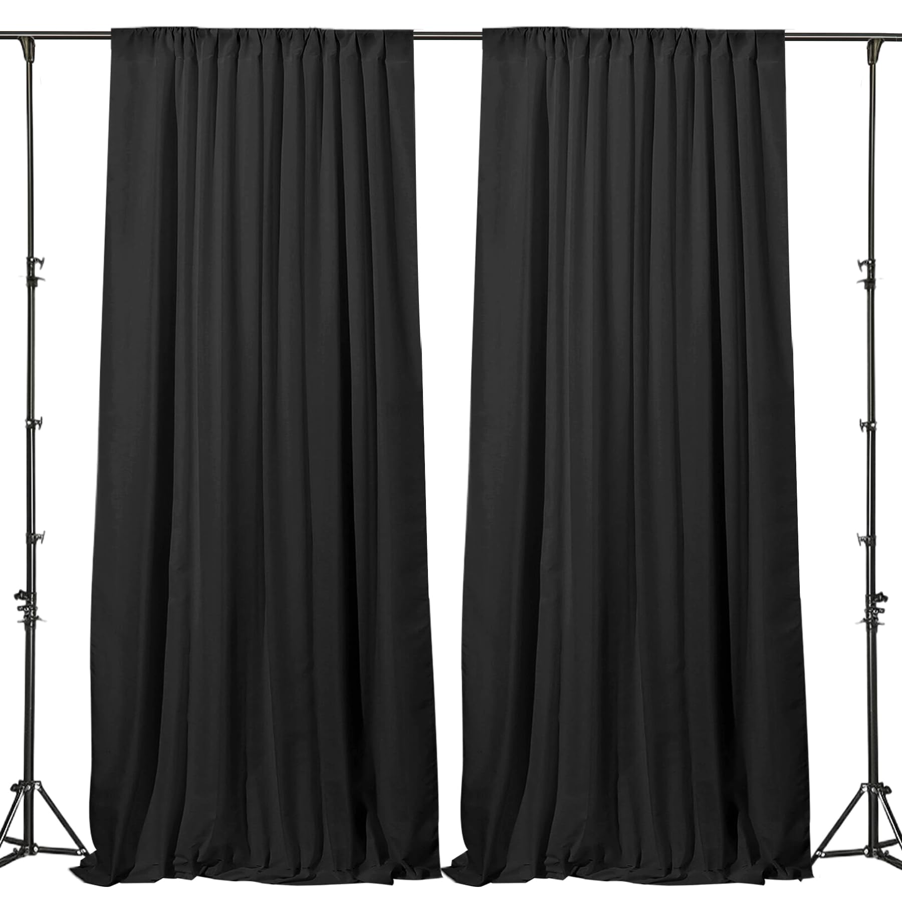 GALLETY 10 FT x 10 FT Black Backdrop Curtain - Polyester Photography Backdrop Drapes with 4 Inch Rod Pockets - Birthday Party Ceremony Wedding Party Stage Decoration