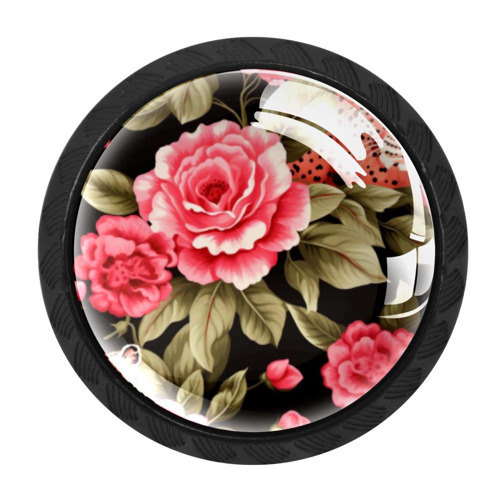 CHENZZZZ 4 Pack Cabinet Handles Black Rose Leopard Cabinet Knobs Draw