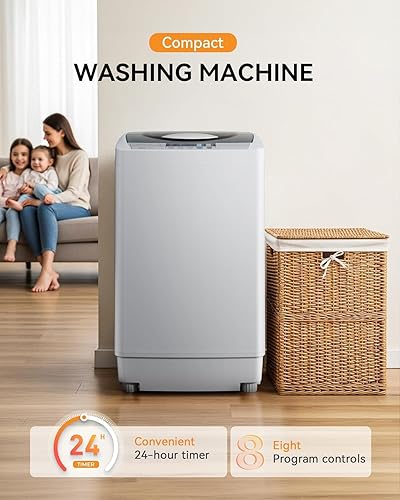 Miniatura 8 de Lavadora portátil de 1.59 pies cúbicos, lavadora portátil de capacidad de 11 libras con 8 ciclos de lavado, 8 niveles de agua, bomba de drenaje,