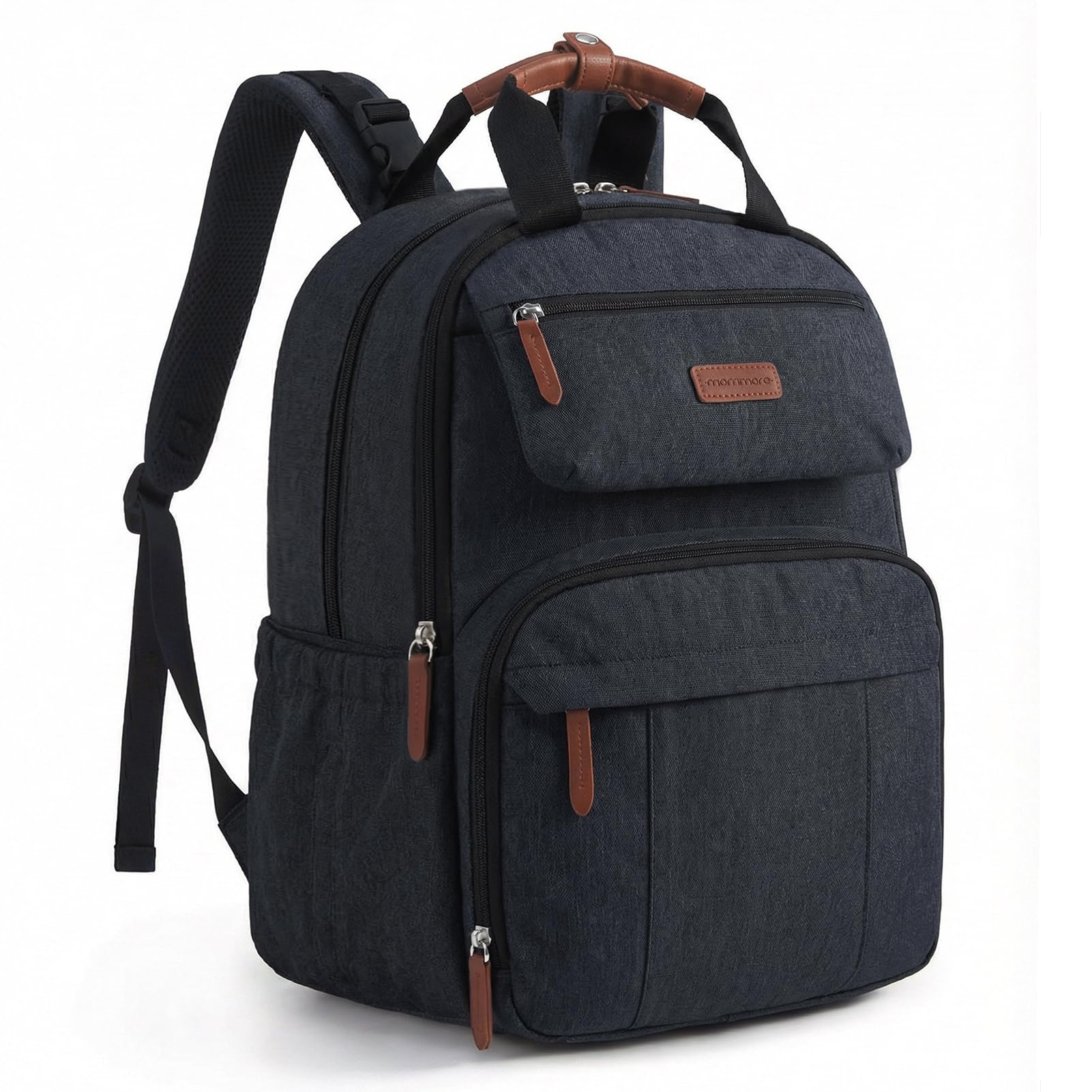 mommore Sac a Langer Bebe Grande Capacité – Inclut un Matelas à Langer, Sac pour Bébé Robuste avec Attaches pour Poussette, Sac à Dos à Langer de Voyage Imperméable pour Les Parents, Noir