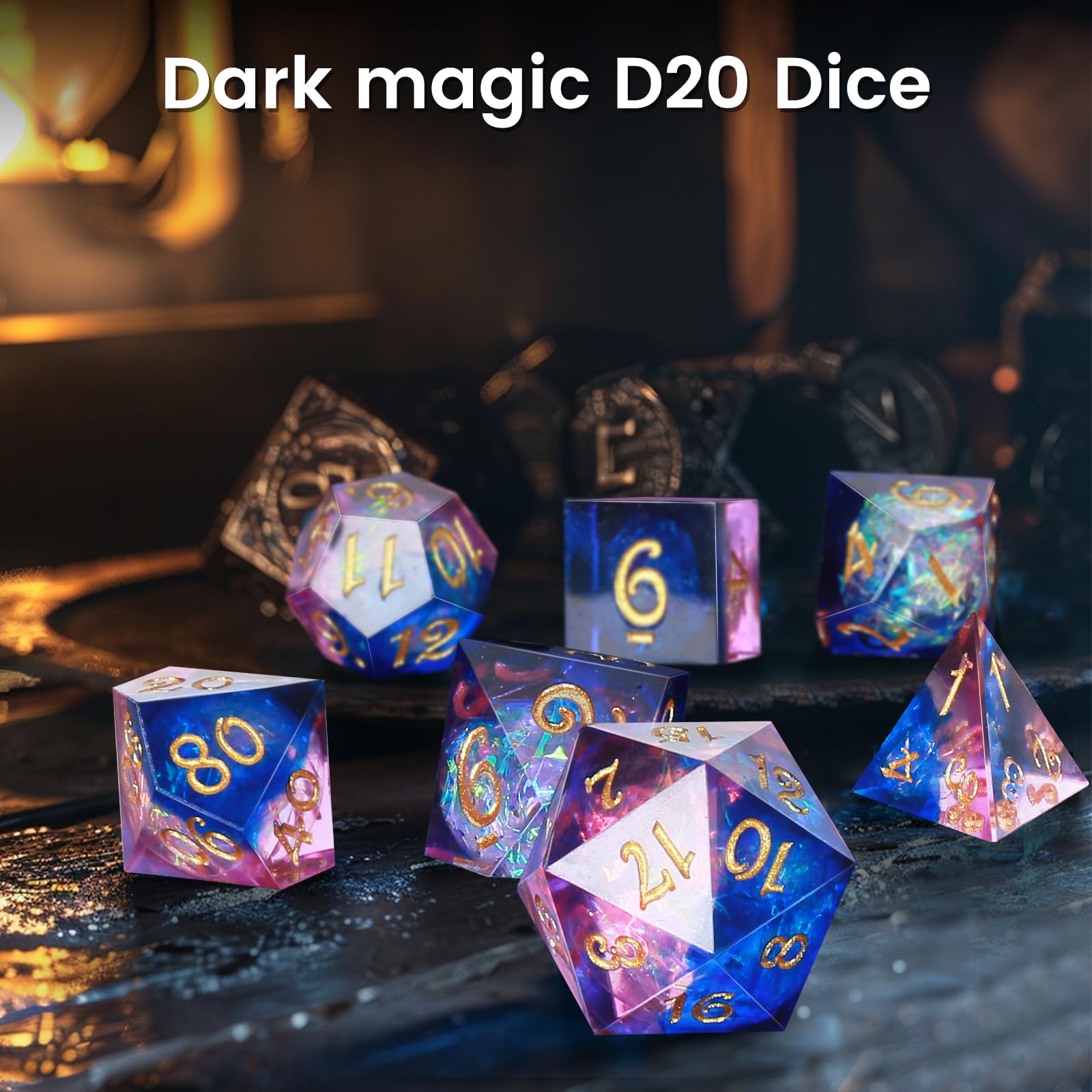 Lot De 7 Dés DND Coléoptères Ambre - Dés Polyédriques Donjons & Dragons - D20 Scarabée Magique