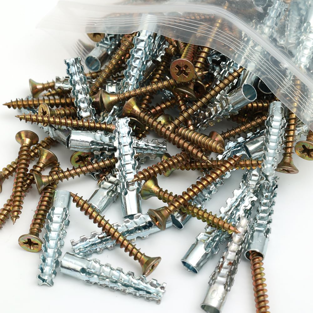 10 PCS Carbon Steel Drive Anchors with Screws Tree Shaped Hollow Wall Anchor Metal Expansion Screws for Drywall Furniture Repair 3.5cm