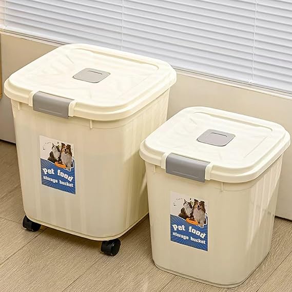 Greenfields 2-Piece Pet Food Storage Bin Set – Stackable 32L & 20L BPA-Free Plastic Dog Cat Food Containers with Airtight Snap Lids and Rolling Casters for Dry Kibble, Treats & Supplies