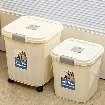Greenfields 2-Piece Pet Food Storage Bin Set – Stackable 32L & 20L BPA-Free Plastic Dog Cat Food Containers with Airtight Snap Lids and Rolling Casters for Dry Kibble, Treats & Supplies