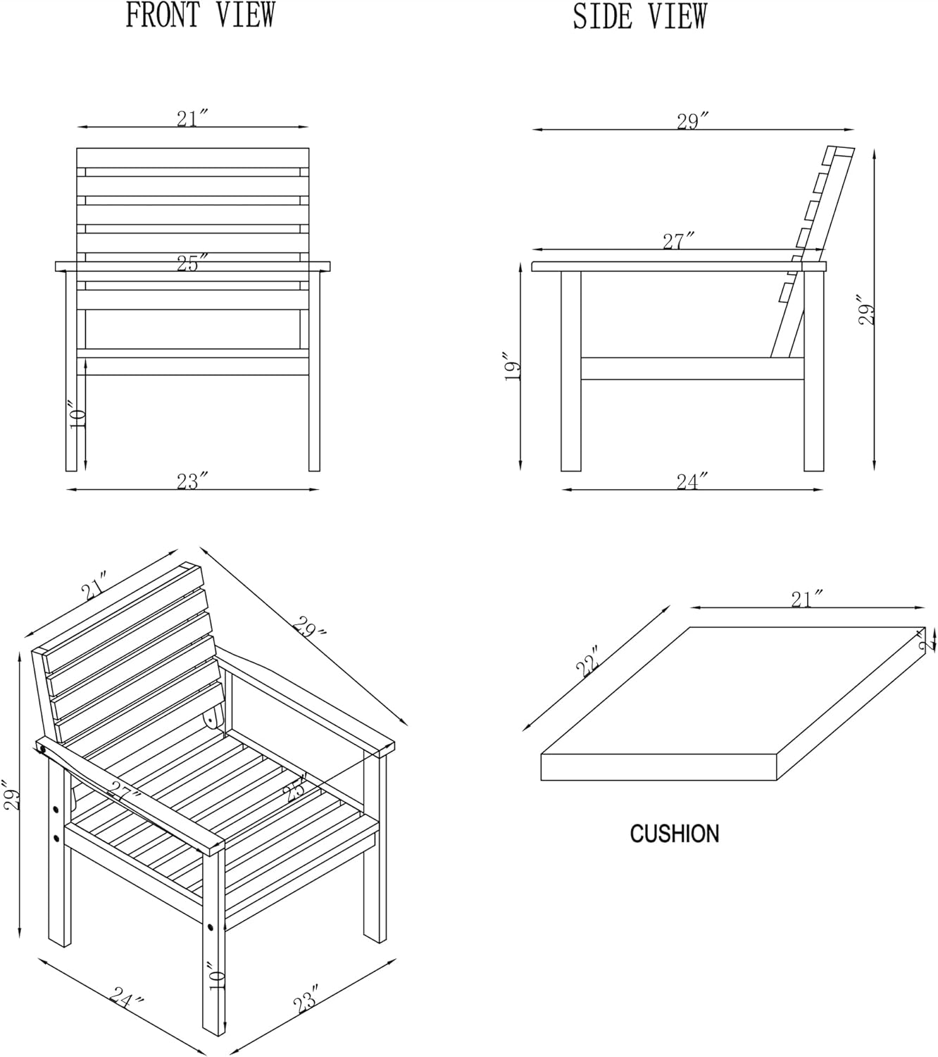 Acacia Wood 2-Person Bistro Set with Water-Resistant Seat Cushions Outdoor Furniture 25 in. W x 29 in. D x 29 in. H Weatherproof & Durable Hardwood Neutral Wood Finish & Natural Cushions