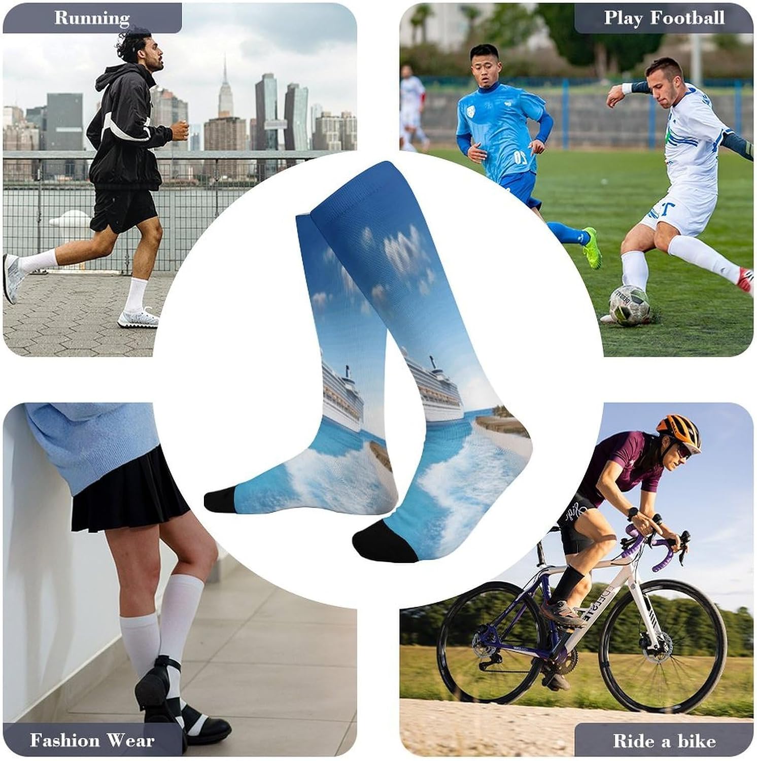 Seaside Cruise Ship Compression Sock Circulation Support Socks Lightweight Knee High Tube Sock Over-The-Calf Sock for Adult