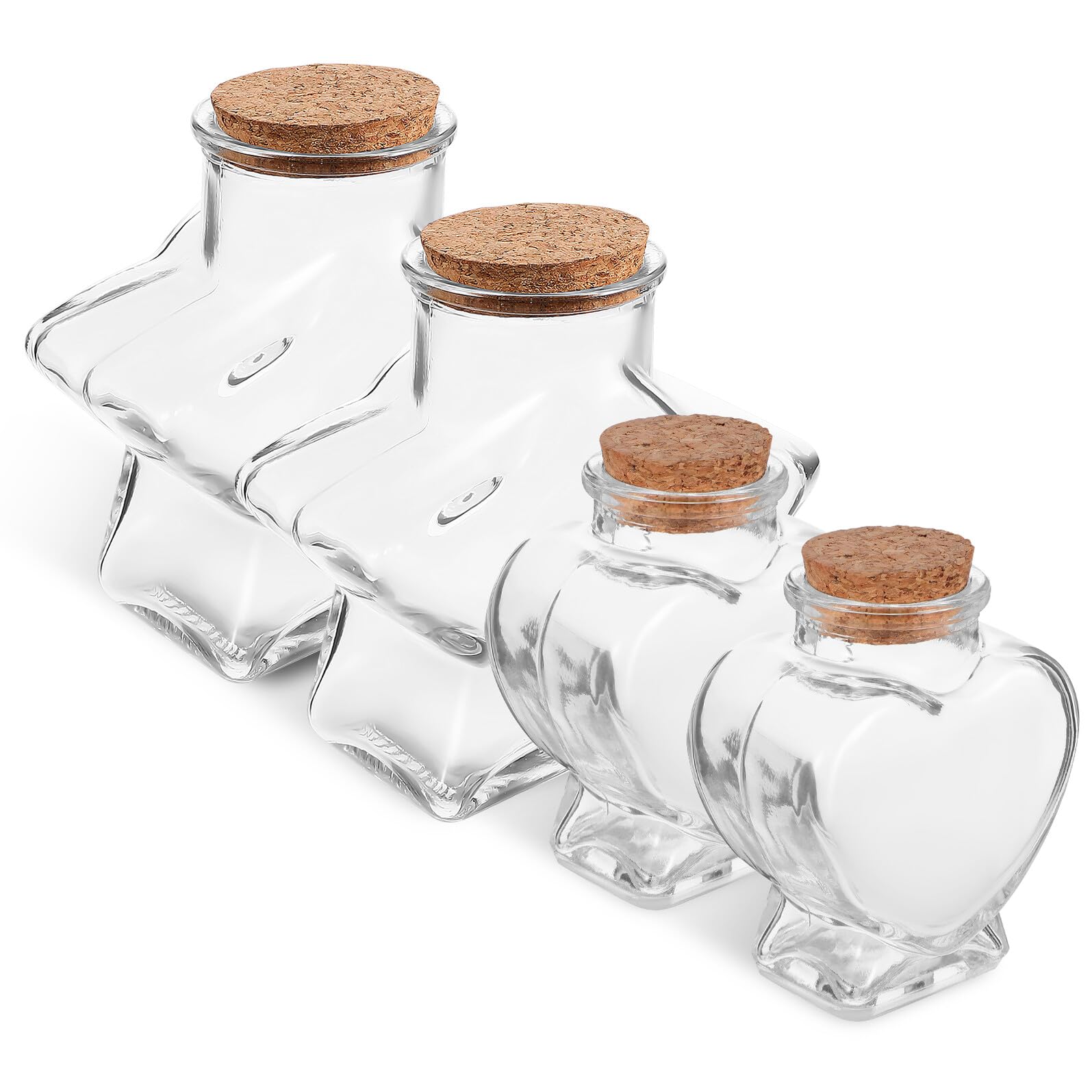 Toyvian Set da 4 Barattoli di Vetro Trasparente con Tappo in Sughero Bottiglie Decorative a Forma di Cuore e Stella Contenitori Artigianali per Caramelle Messaggi e Decorazioni Fai da