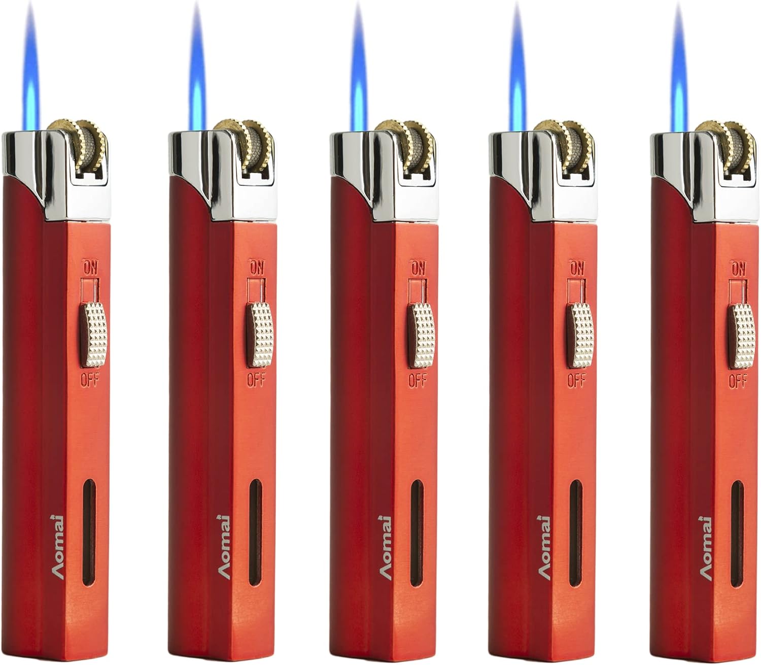 5 Pack Butane Torch Lighter Jet Flame Lockable Portable Adjustable Lighter with Fuel Visible Tank No Gas (5 Colors)