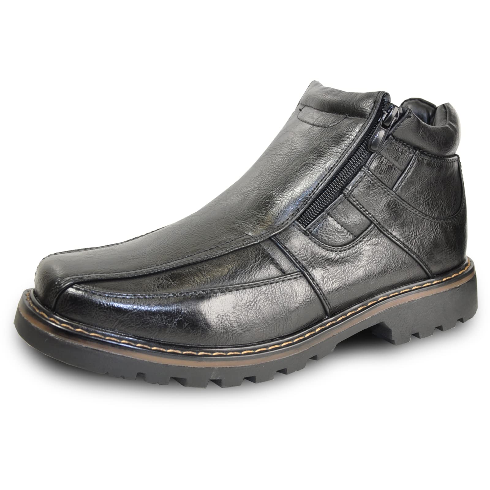 bravo! Men Waterproof Winter Boot DEAN with Fur Lining and Double Zipper Black and Brown Size 7 to 13