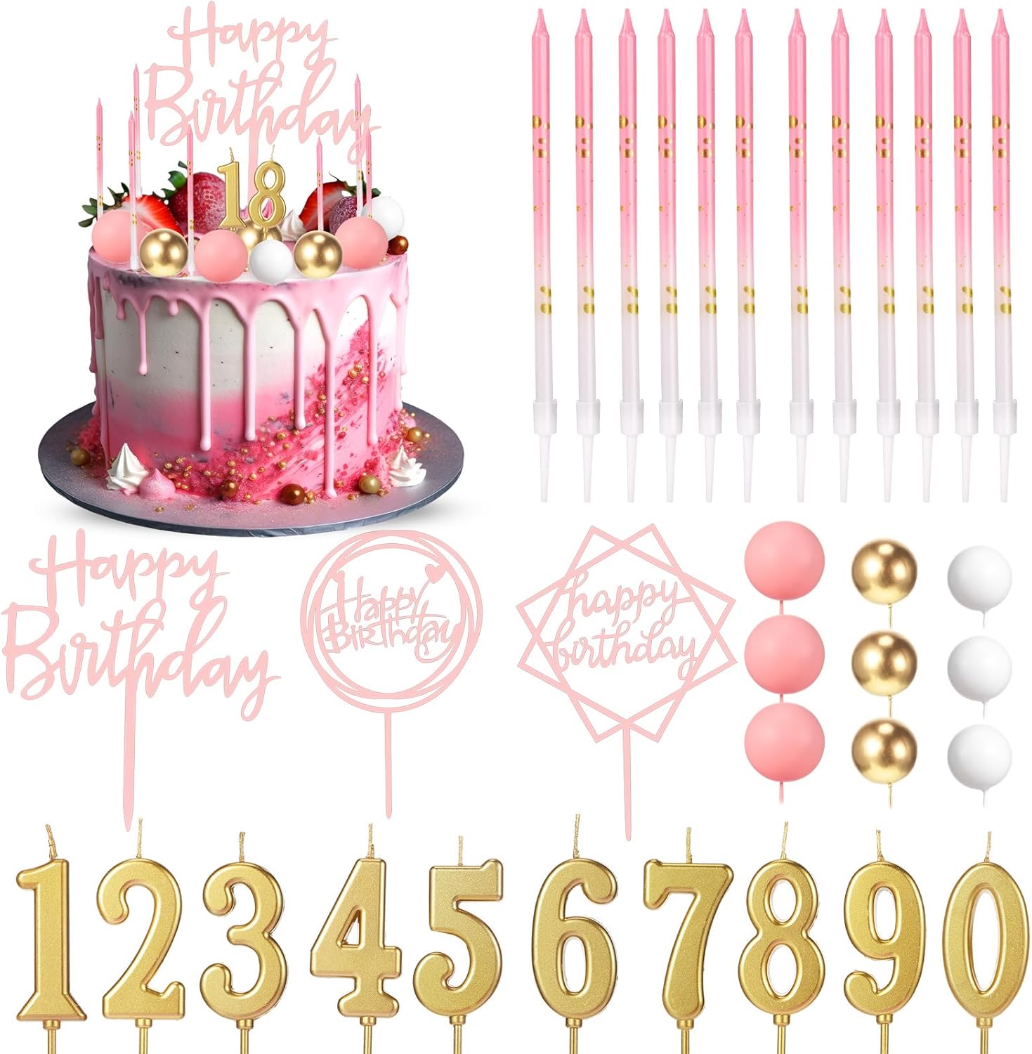 6 Happy Birthday Candles With Holders - Classic Number Cake Toppers For Birthday Party Decorations