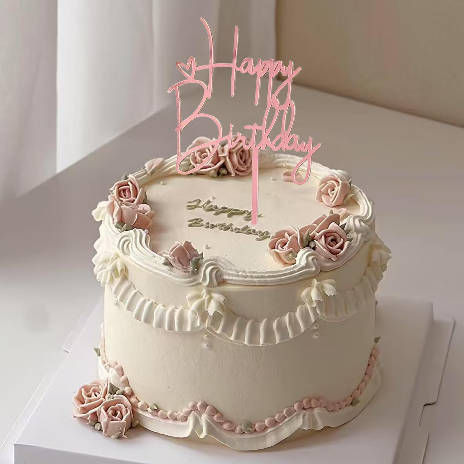 Decoración para tartas de oro rosa, 6 adornos acrílicos para tartas para decoraciones de cumpleaños