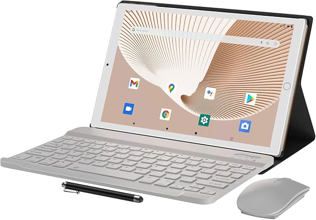 YUMKEM Tablet 10 Inch Android 11.0 Tablet PC Octa-Core, 4GB RAM, 64GB ROM, WiFi, Dual Camera, GPS, 1280x800 HD IPS Screen, 6800mAh, Type C, Tablet PC with Bluetooth Keyboard Mouse and Stylus-Gold