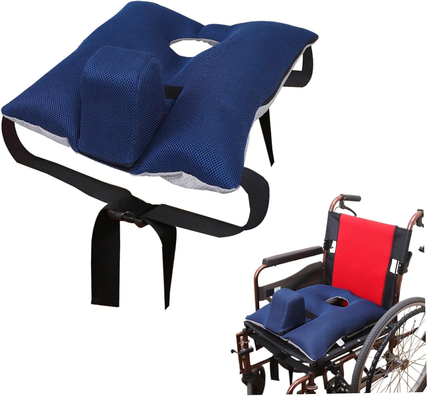 Antypoślizgowa poduszka na wózek inwalidzki z klinem i pasem bezpieczeństwa – ergonomiczna konstrukcja zapewnia komfort, odciążenie i stabilność