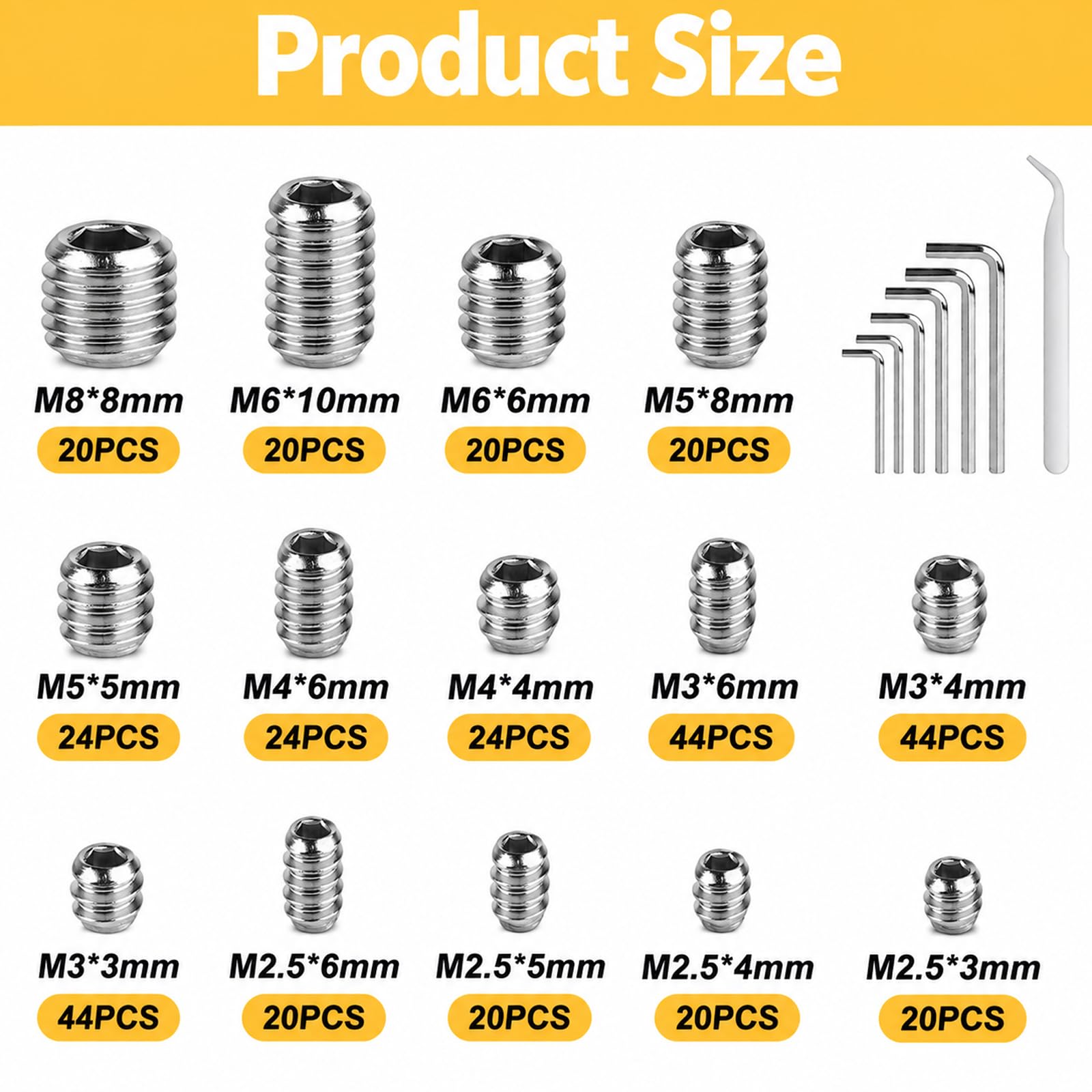 360 Allen Head Screws Set - Stainless Steel & Hex Wrench -2