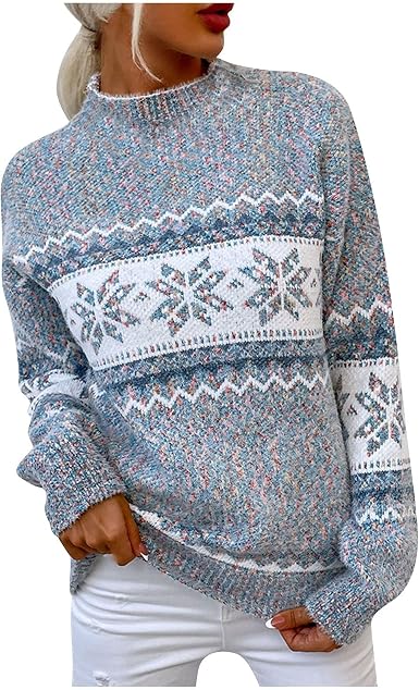 Alwayswin Women's Christmas Jumper Turtleneck Jumper Autumn Winter Knitted  Jumper Fashion Elegant Warm Sweater Sweatshirt Knitwear Wave Stripes Tops,  C-grey, L : Amazon.co.uk: Fashion
