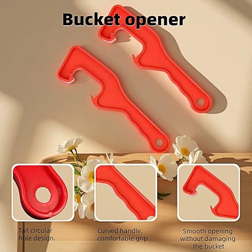 Miniatura 3 de Abrelatas de pintura de 5 galones, abridor de latas de plástico rojo resistente, latas de pintura selladas abiertas sin esfuerzo, a prueba de óxido