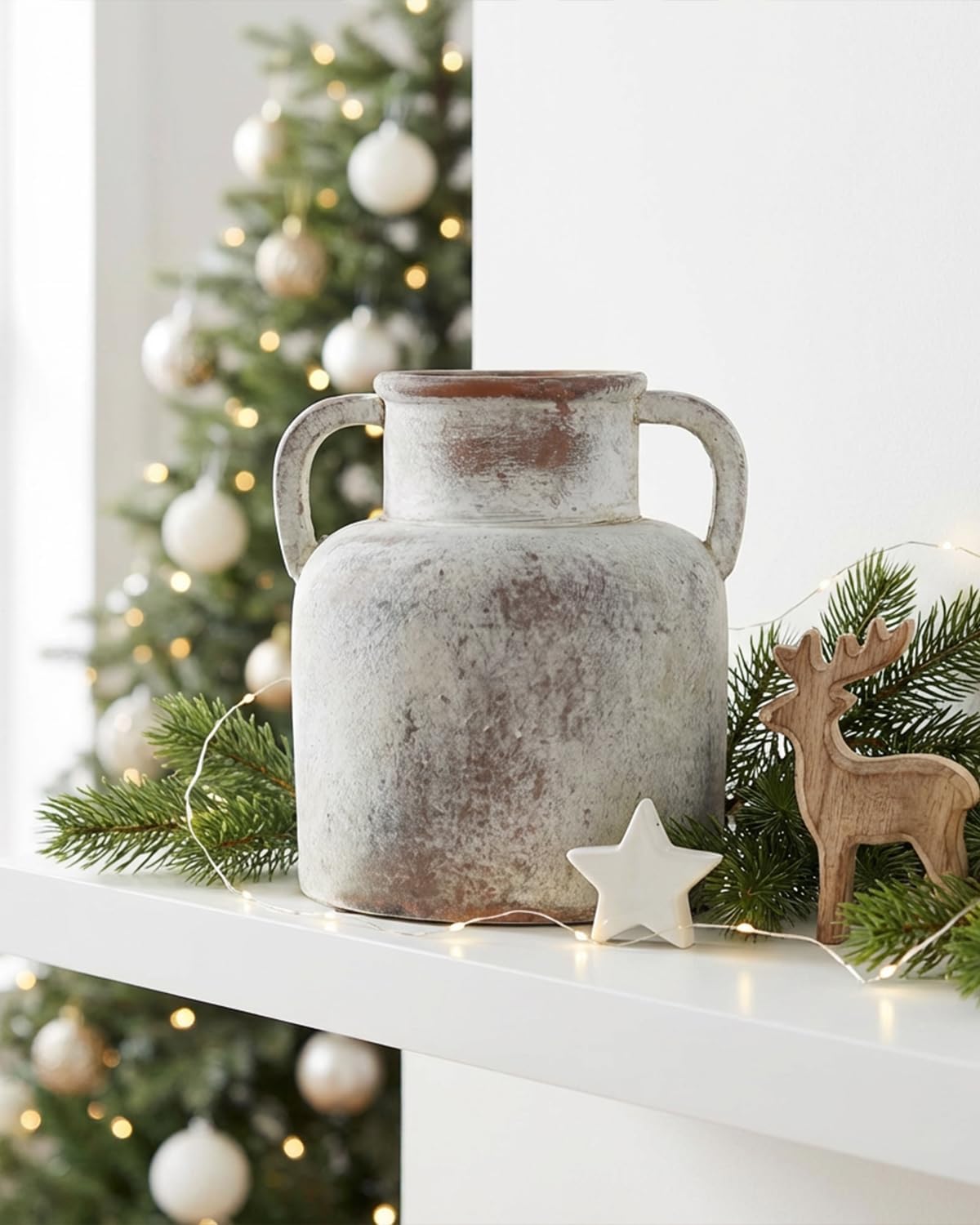 Ceramic Vase with Handles, 6.3 Inch Rustic Flower Vase, Farmhouse Table Decor, Distressed Terracotta Jug for Home Decor, Vintage Centerpieces for Tables, Shelf, Mantel, Living Room Decoration - Image 4