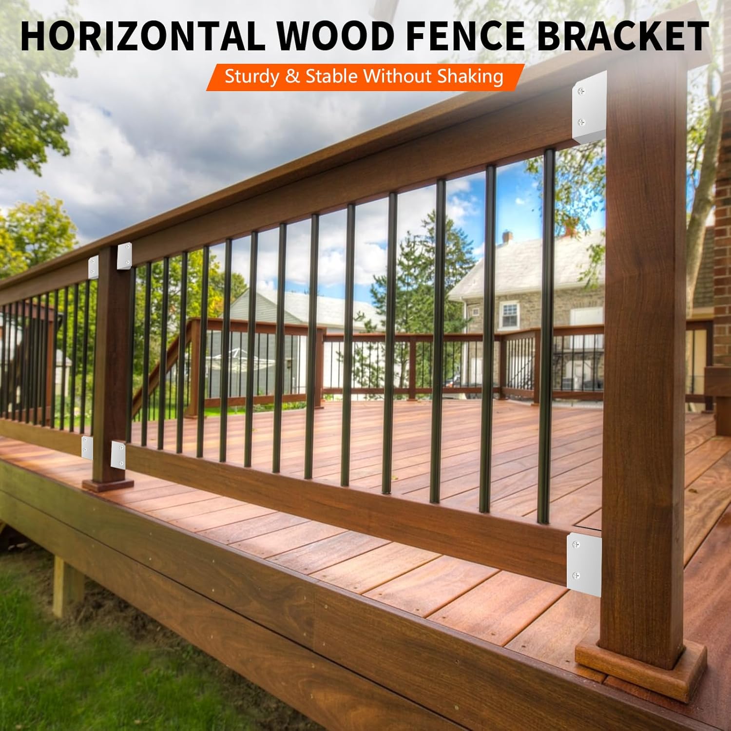12Pcs Deck Railing Bracket Connectors,Heavy Duty Steel Concealed Brackets with Screws for 2"x4" (Actual 1.5"x3.5") Wood Beam,White Horizontal Brackets for Pavilion,Wood Fence,Porch,Log Cabins