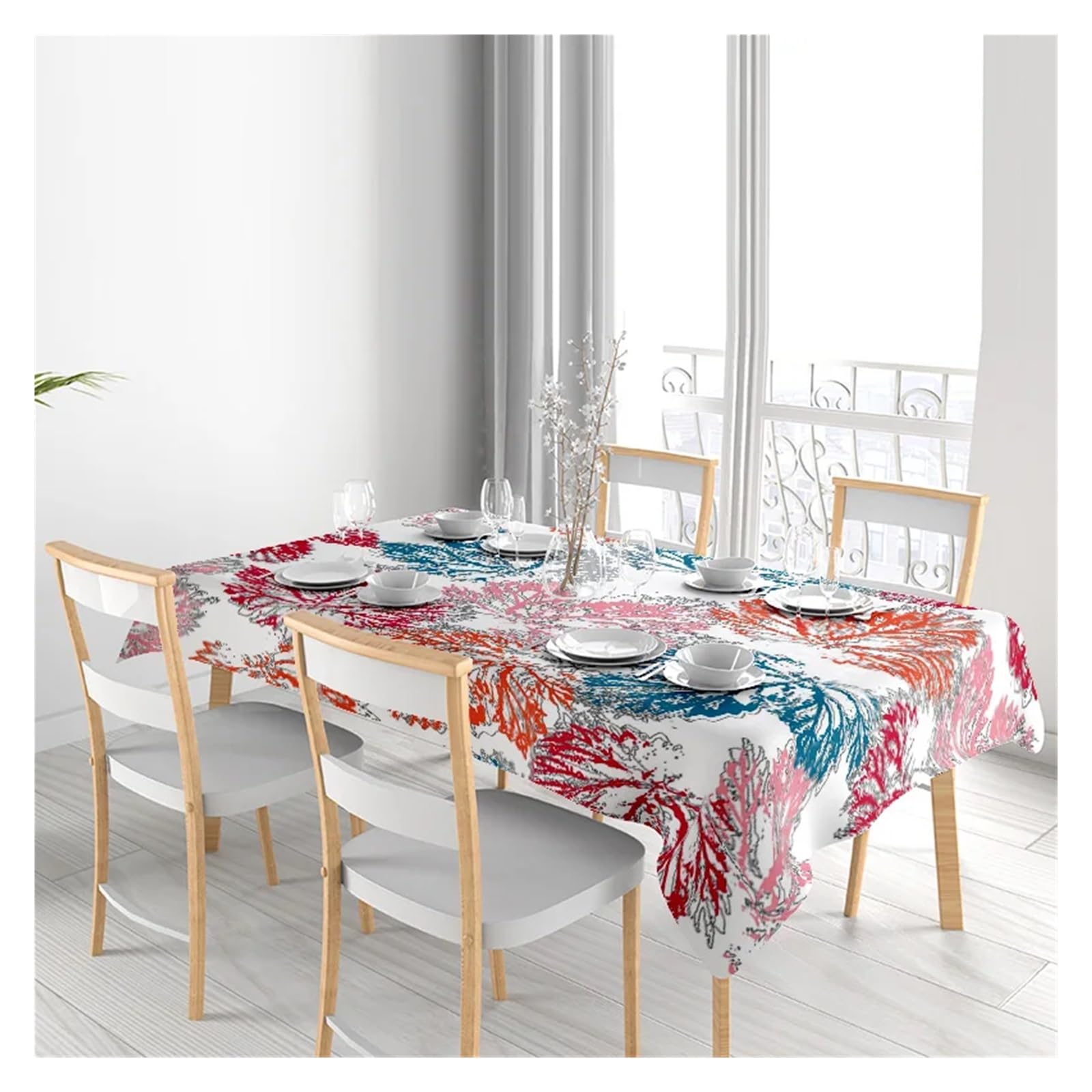 Mantel De Poliéster con Estampado Floral Moderno, Perfecto for Mesas Comedor, Superficie Antideslizante Lavable, Tela Duradera, 1 Ud