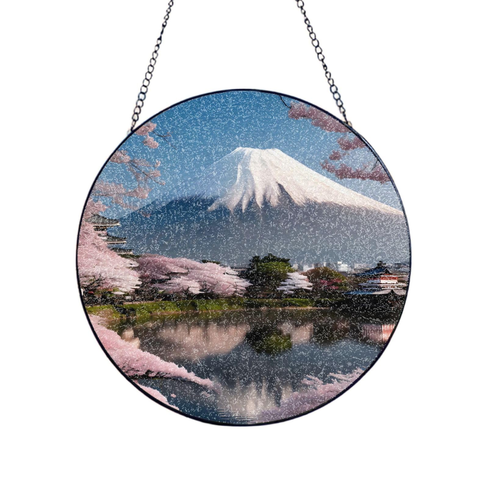 Phayah Mt. Fuji In Early Spring Print Glass Window Hanging Sun Catchers Suncatcher Decor For Birthday For Home Garden Porch 4in（10cm）