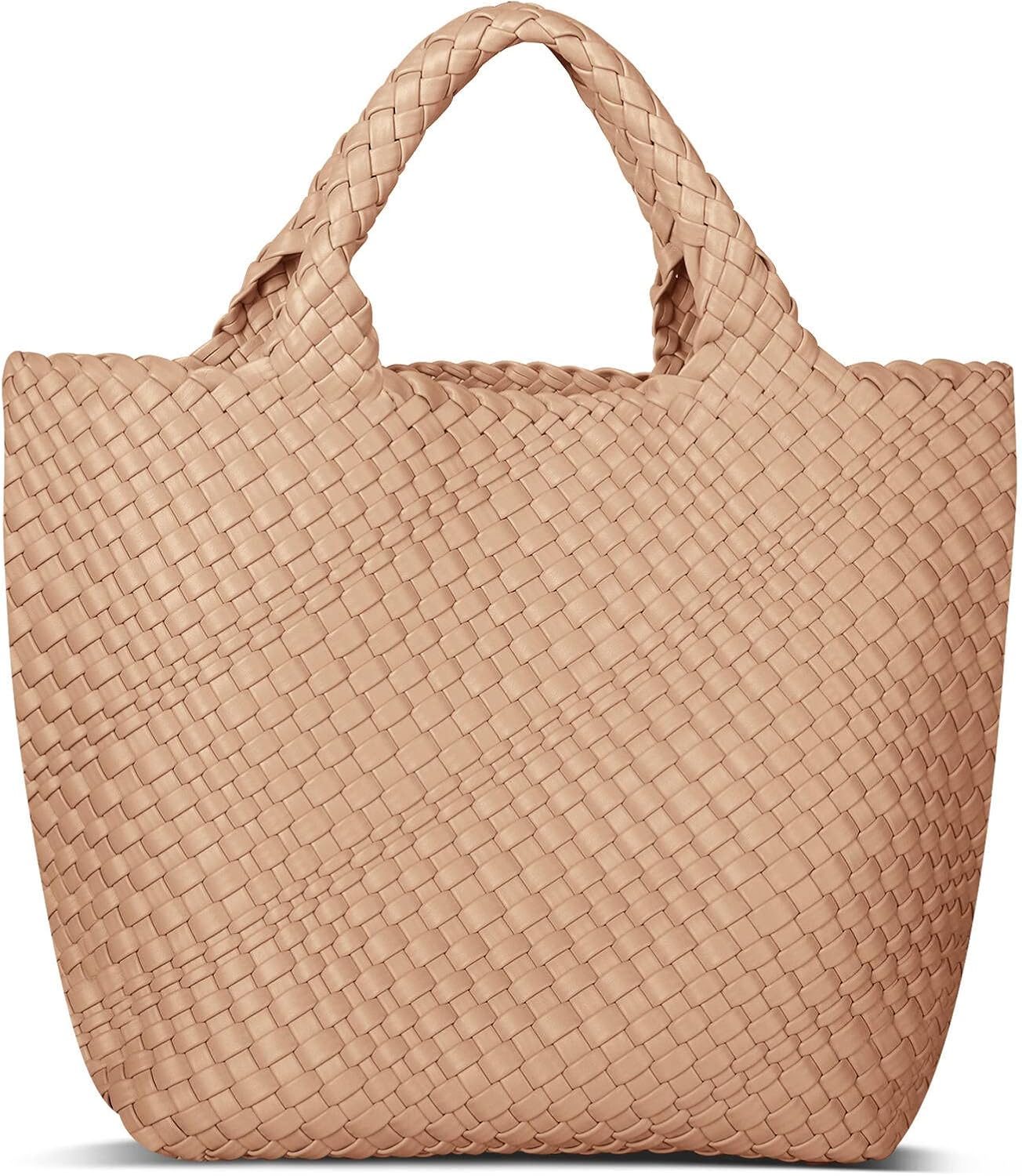 Womens Vegan Leather Woven Bag with Purse, Fashion Handmade Beach Tote Bag Top-handle Handbag