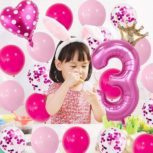 Miniatura 6 de 25 globos rosados de números rosados, globos de papel de aluminio, con corona de corazón, globos de papel de aluminio, suministros de decoración de