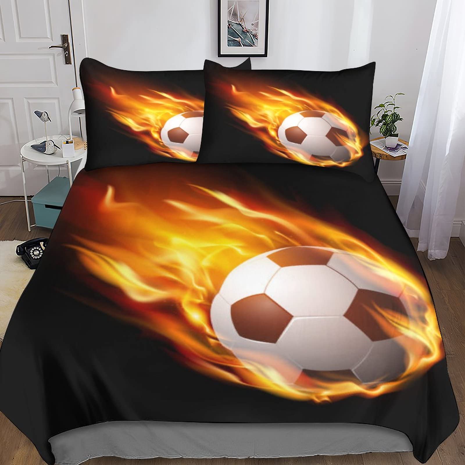 Housse de couette football 3D zippée et facile à nettoyer pour grand lit